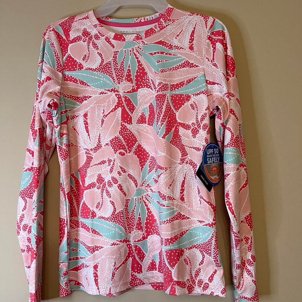 Columbia size 14/16 pink multi colored swim shirt